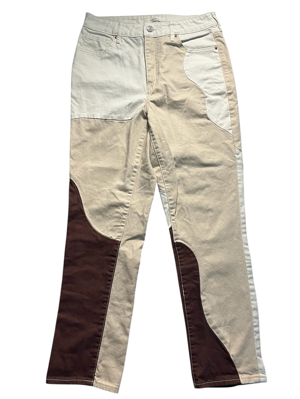 PacSun | High Rise Mom Eco Jeans Straight Leg Cream Tan Brown Patchwork Size 29